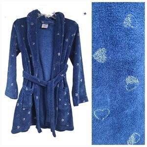BEBE Girls Navy Silver Foil Plush Robe Faux Fur Bathrobe Size 10/12 Loungewear